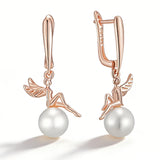 14 Karat Rolled Gold Luxury Angel Pearl Drop Fashion Wedding Jewelry Earrings for Women