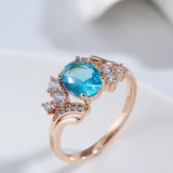 Shiny Blue Oval  Peach Heart Cutting Filled 14K Rose Gold AAA Zircon Crystals Rings For Women, Luxury Jewellery