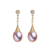 Classic Style Real Multicolour Pearl AAA Zircon Diamonds Long Drop Earrings