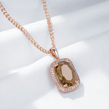 Amazing Rolled 14K Rose Gold Oval Brown AAA Zircon Crystal Necklace - Fashion High Quality  Jewellery