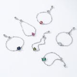 Fashion Silver 12 Month Birthday AAAA Lab Created Diamond Adjustable Chain Rings
