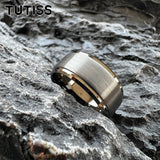 Stepped Beveled Brushed Finish 10MM Classic Men Women Tungsten Carbide Rings