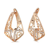 14K Rolled Gold Geometric Rectangle AAA Zircon Diamonds Drop Elegant Fashion Earrings