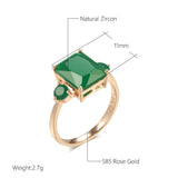 14K Gold Filled Square Big Dark Green AAA Zircon Crystal Vintage Opal Ethnic Fine Rings