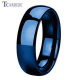 Domed Polished Finish 6MM 8MM  Shiny Tungsteng Blue Black Men Women Wedding Rings