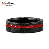 Hammered Faceted Brushed Finish Red Crystal Stone Inlay Gold Color Tungsten Rings