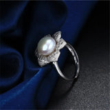 Multicolour Freshwater Pearl AAA Zircon Diamonds Flower Design Silver Rings