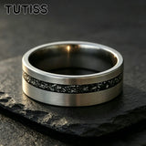 Black Meteorite Offset groove Brushed Finish 6/8mm Tungsten Carbide Couple Rings