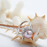 925 Sterling Silver Big White/pink/purple Real Pearl AAA Zircon Diamonds Rings