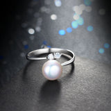 8-9mm Round Freshwater Cultured Pearl Crystal AAA Zircon Diamonds Silver Rings