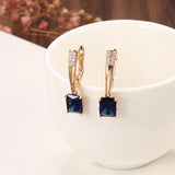 14 Karat Rolled Gold Square Mysterious Blue AAA Zircon Crystals Luxury Long Earrings