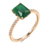 14K Rolled Gold Square Opal Dark Green AAA Zircon Crystal Vintage Style Rings For Women