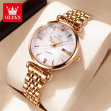 Elegant Luxury Zircon Diamond Rose Gold Colour Stainless Steel Waterproof Date Ladies Dress Wristwatches, Ideal Gift