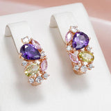 Fabulous 14K Filled Rose Gold Purple AAA Zircon Crystals Drop Earrings For Women Trendy Jewellery