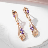 Awesome 14K Filled Rose Gold Luxury Purple AAA Zirconia Diamond Vintage Long Earrings For Women - Fine Jewellery