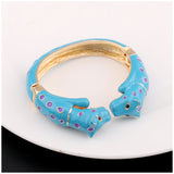 Unique Design Double Leopards Sweet Colorful Cuff Bracelet for Women Girls Gold Plated Fashion Bangle Jewelry Gift