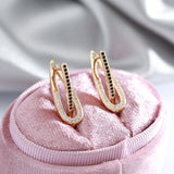 14K Gold Filled Elegant Black White AAA Zircon Crystals Geometric Glossy Earrings