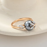 14 Karat Gold Filled Grey White Pearl AAA Zircon Diamonds Luxury Jewellery Women's Rings