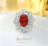 Excellent Lab Created Ruby Flower Ring Set with High Quality AAAAA High Carbon Diamonds, Versatile Luxury Jewellery - The Jewellery Supermarket