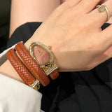 Fashionable Ladies Quartz Watch with Snake Shape Set with Zircon Diamonds, Casual Style Elegant Women's Wristwatches