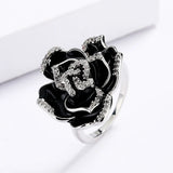 Elegant Unique Black Flower Handmade Enamel AAA Zircon Diamonds Ring