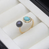 Charming Real Multicolour Pearls with Turquioise Stone Silver 18KGP Ring