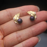 Feather Branch Real Multicolour Pearls AAA Zircon Diamonds Silver Stud Earrings