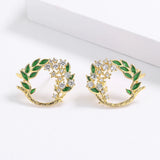 High Quality Handmade Enameled Z ircon Diamonds 18KGP Round Flower Earrings