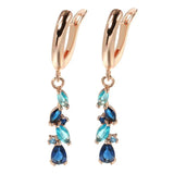 New Fashion 14K Rolled Rose Gold Luxury Blue AAA Zircon Crystals Leaf Long Dangle Earrings - Fine  Jewellery