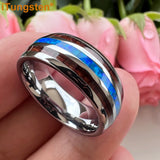 Genuine Blue Opal Inlay 8mm Tungsten Engagement Wedding Ring for Women Men