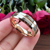 New Yellow Gold Color 6MM 8MM Center Groove Beveled Polished Finish Comfort Fit Tungsten Nice Engagement Wedding Rings for Men and Women - The Jewellery Supermarket