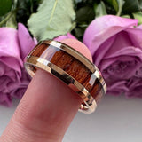 New Tungsten Wood Inlay Beveled Egdes Flat Polished Finish Fashion Wedding Rings For Men Women - The Jewellery Supermarket