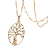 Classic 14K Filled Rose Gold Long Chain Luxury Life Tree Geometric Oval Pendant AAA Zircon Diamonds Necklace