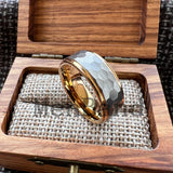 Stepped Edges Multifaceted Hammered Brushed Finish 6/8MM Tungsten Carbide Rings