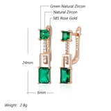 Latest Fashion Rolled 14K Rose Gold Green Square AAA Zircon Crystals Long Drop Earrings - Vintage Design Jewellery