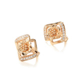 14K Gold Filled Elegant Geometric Rectangle AAA Zircon Diamonds Hollow Flower Earrings