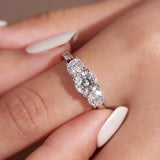 Superb 3 Stone 2/4 Carat VVS1 D Colour Moissanite Diamonds 18KGP Silver Ring