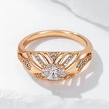 Luxury Shiny Oval Rolled 14K Rose Gold AAA Zirconia Diamonds Ethnic Bride Ring For Women - Daily Fine Jewellery