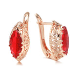 14 Karat Rolled Gold Red Green Horse Eye AAA Zircon Crystal Vintage Earrings For Women