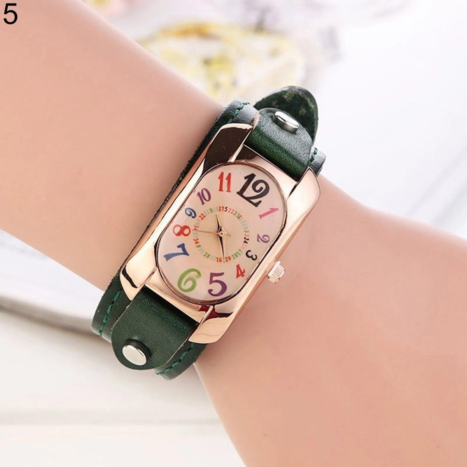New Vintage Casual Women Watches - Alloy Dial Faux Leather Strap Oblong Case Analog Quartz Ladies Wristwatches - The Jewellery Supermarket