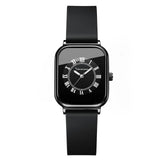 New Women's Square Watch - Fashion Silicone Strap Simulated Smart Dial 35mm Black Rose Gold Quartz Movement Watch
