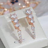 14K Rolled Gold Full Claw Inlay AAA Zircon Diamonds Decreasing Design Drop Earrings