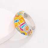 Colourful Handmade Enamel Cubic Zirconia Diamonds Silver Bohemian Ethnic Pattern Ring
