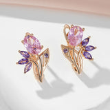 14K Gold Filled Purple AAA Zircon Crystals Flower Drop Earrings Trendy Jewellery