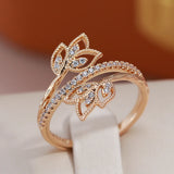 14K Rolled Gold Elegant Flower Double AAA Zircon Diamonds Women's Fashion Rings