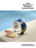 Wide Face Enamel Colourful Lotus Adjustable Open Style Retro Ethnic Handmade Ring