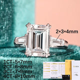 1/2/3/4CT Emerald Cut Full Moissanite Diamond Rings Silver GRA Certified Three Stones Wedding Engagement Jewellery