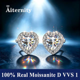 Silver Halo Setting 0.5-2ct D Colour VVS1 Heart Cut Moissanite Diamonds Stud Earrings