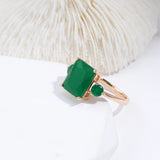 14K Gold Filled Square Big Dark Green AAA Zircon Crystal Vintage Opal Ethnic Fine Rings