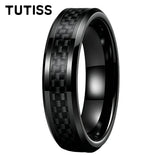 Black Carbon Fiber Inlay Beveled Edge Polished Multicolor Tungsten Carbide Rings